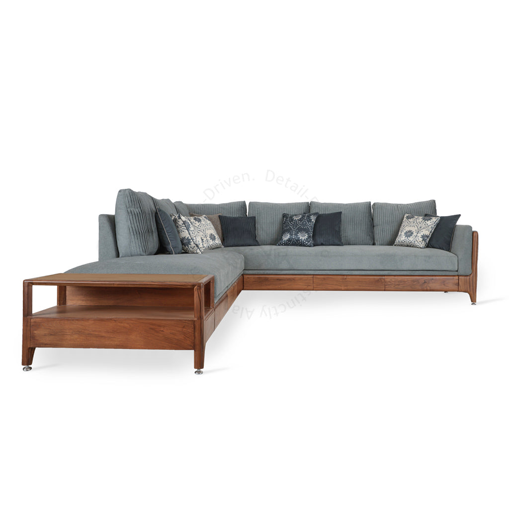 Mojus - Seven Seater Teak L-Shaped Sofa | Alankaram