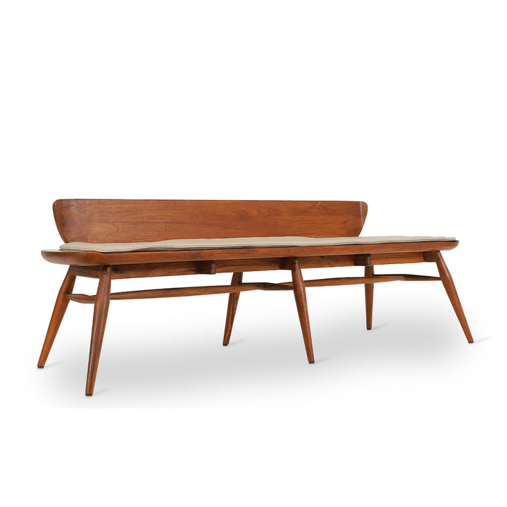 Buyuk Teakwood Bench with Grey Fabric