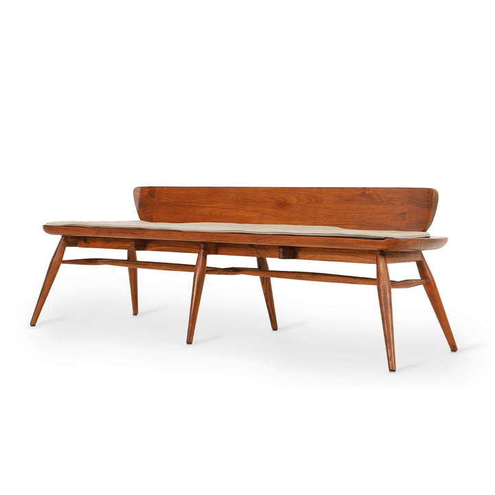 Buyuk Teakwood Bench with Grey Fabric