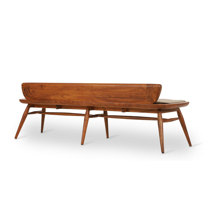 Buyuk Teakwood Bench with Grey Fabric