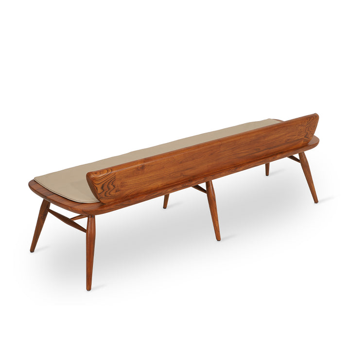 Buyuk Teakwood Bench with Grey Fabric