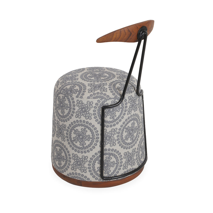Credu - Teakwood Pouffe cum Chair With Grey Fabric
