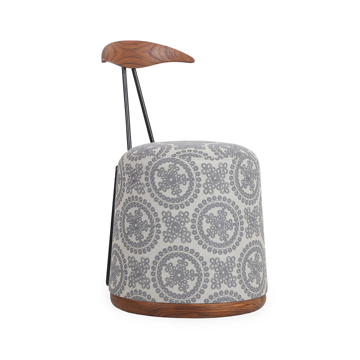 Credu - Teakwood Pouffe cum Chair With Grey Fabric