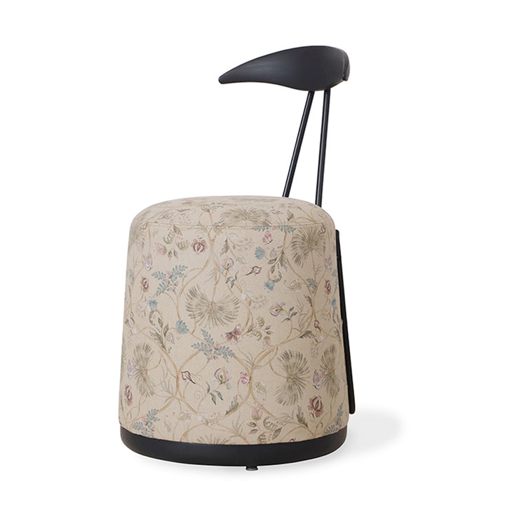 Credu - Solidwood Pouffe Cum Chair with Beige Printed