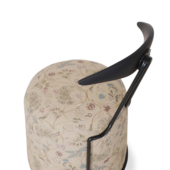Credu - Solidwood Pouffe Cum Chair with Beige Printed