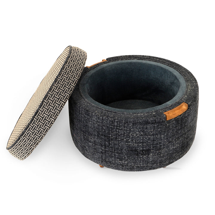 Dold - Teakwood Ottoman with Blue Fabric