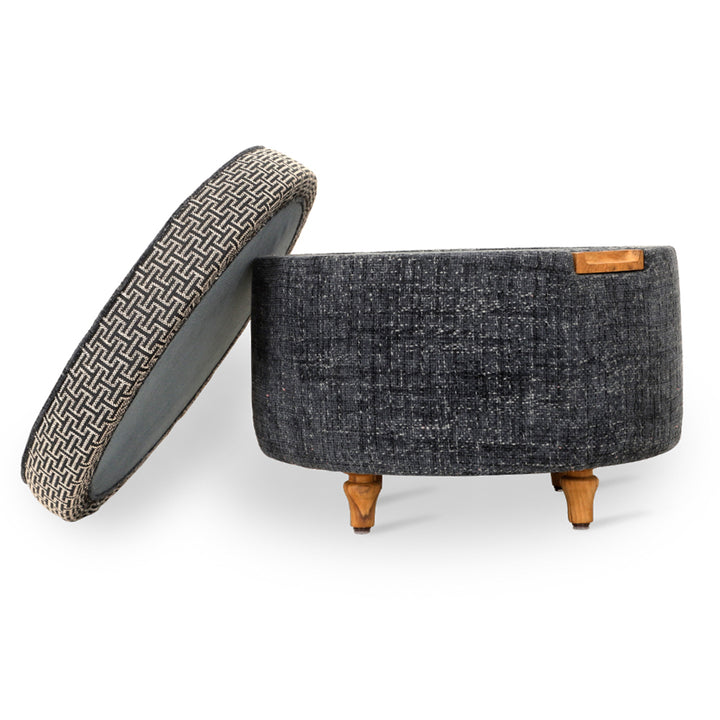 Dold - Teakwood Ottoman with Blue Fabric