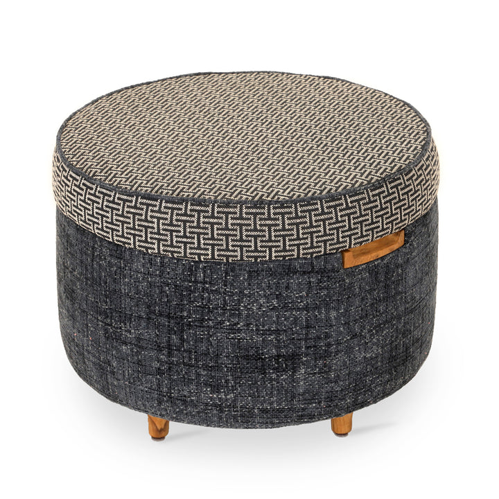 Dold - Teakwood Ottoman with Blue Fabric