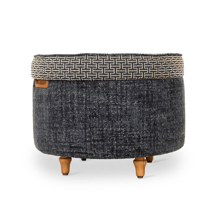 Dold - Teakwood Ottoman with Blue Fabric