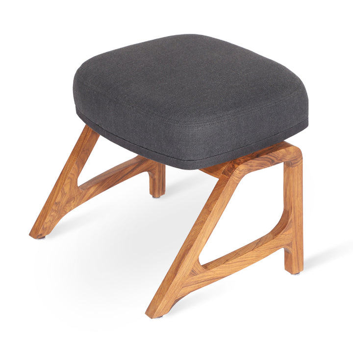 Egri - Teakwood Footstool with Grey Fabric