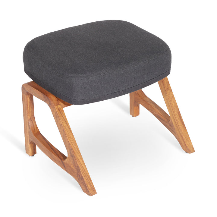 Egri - Teakwood Footstool with Grey Fabric