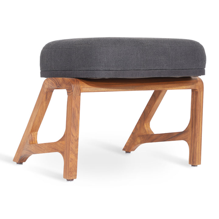 Egri - Teakwood Footstool with Grey Fabric