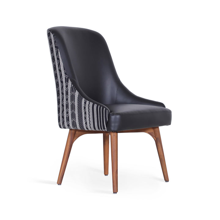 Faraja - Teakwood Dining Chair with Leatherette Black Printed Fabric