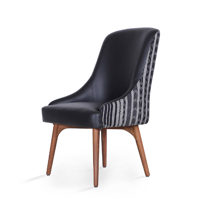 Faraja - Teakwood Dining Chair with Leatherette Black Printed Fabric
