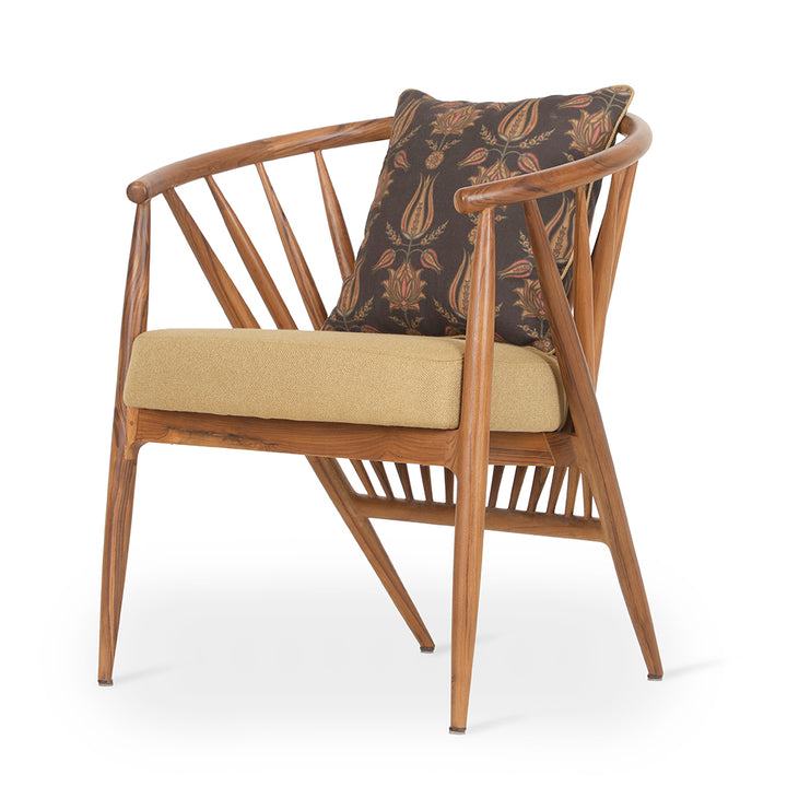 Hloma - Teakwood Dining Chair With Green, Printed Fabric