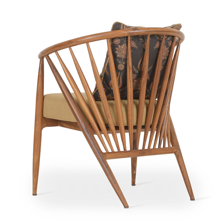 Hloma - Teakwood Dining Chair With Green, Printed Fabric
