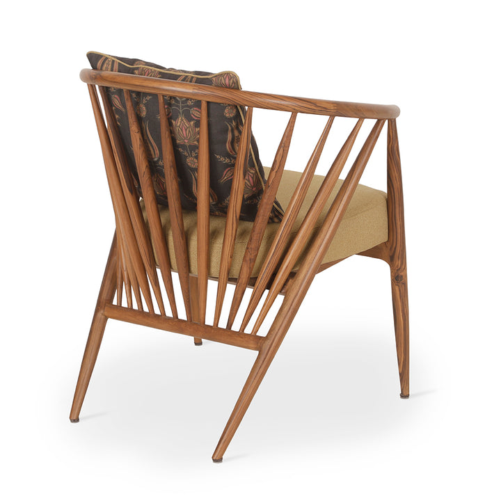 Hloma - Teakwood Dining Chair With Green, Printed Fabric