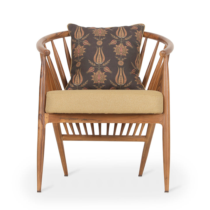 Hloma - Teakwood Dining Chair With Green, Printed Fabric