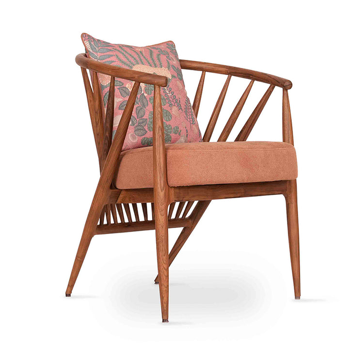 Hloma - Teakwood Dining Chair With Orange Printed Fabric