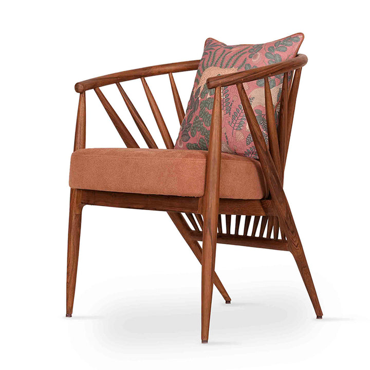 Hloma - Teakwood Dining Chair With Orange Printed Fabric