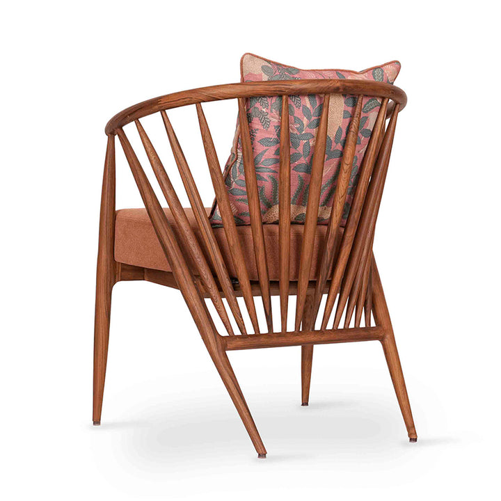 Hloma - Teakwood Dining Chair With Orange Printed Fabric