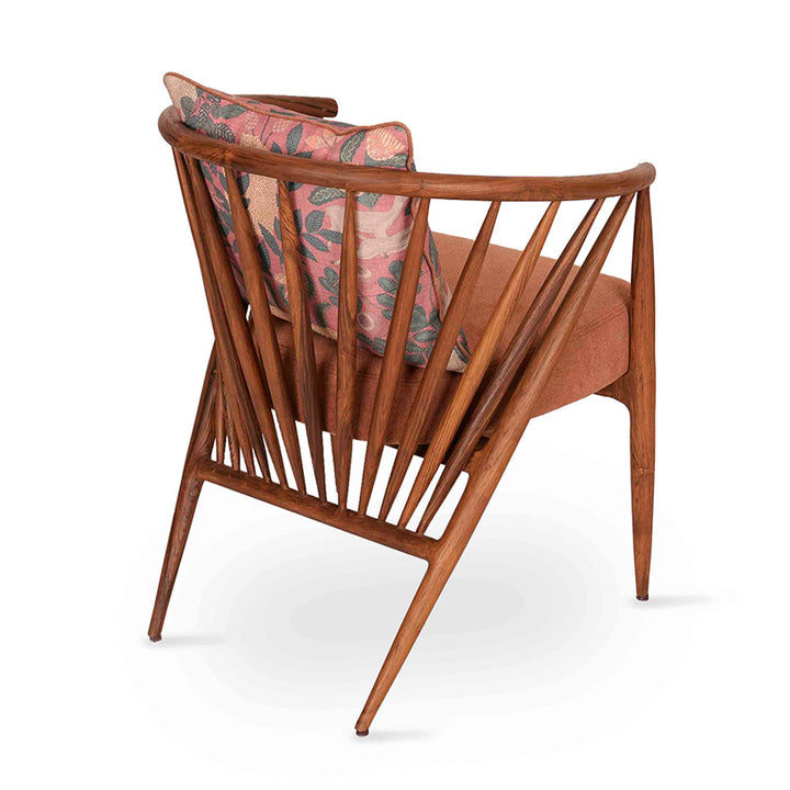 Hloma - Teakwood Dining Chair With Orange Printed Fabric