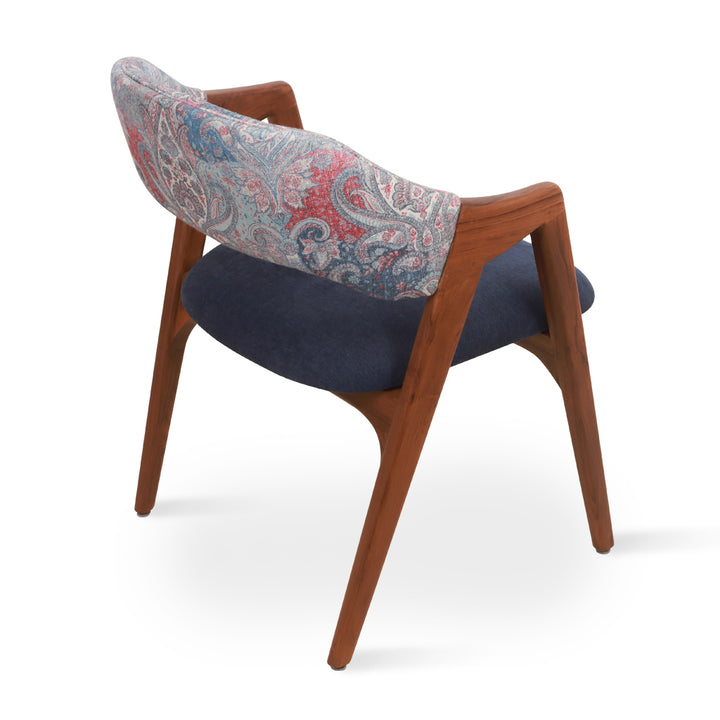 Ikkita - Teakwood Dining Chair with Blue, Printed Fabric