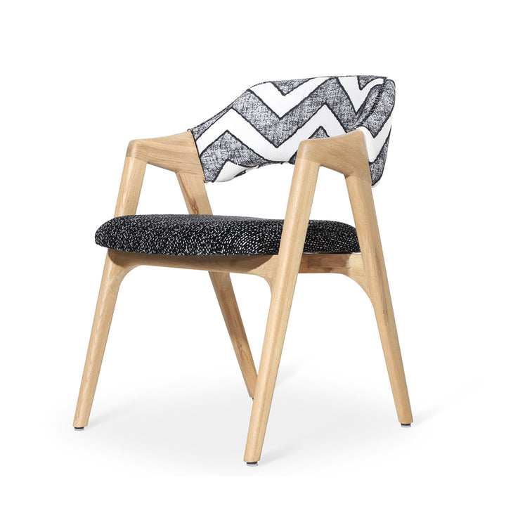 Ikkita - Solidwood Dining Chair with Black, White Printed Fabric