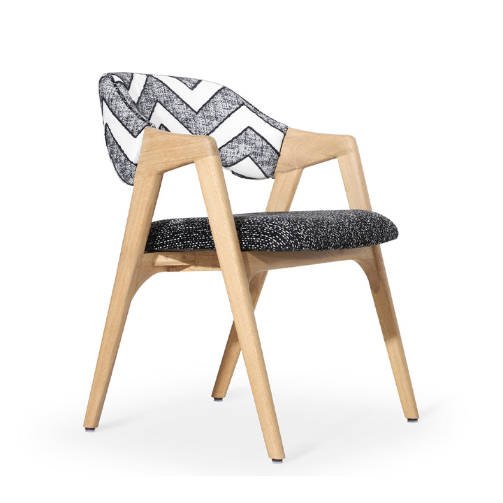 Ikkita - Solidwood Dining Chair with Black, White Printed Fabric