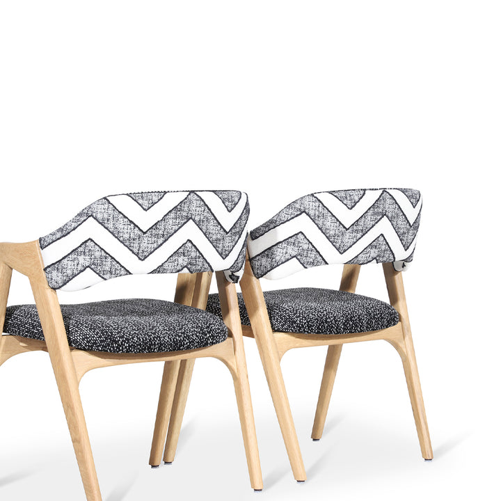 Ikkita - Solidwood Dining Chair with Black, White Printed Fabric