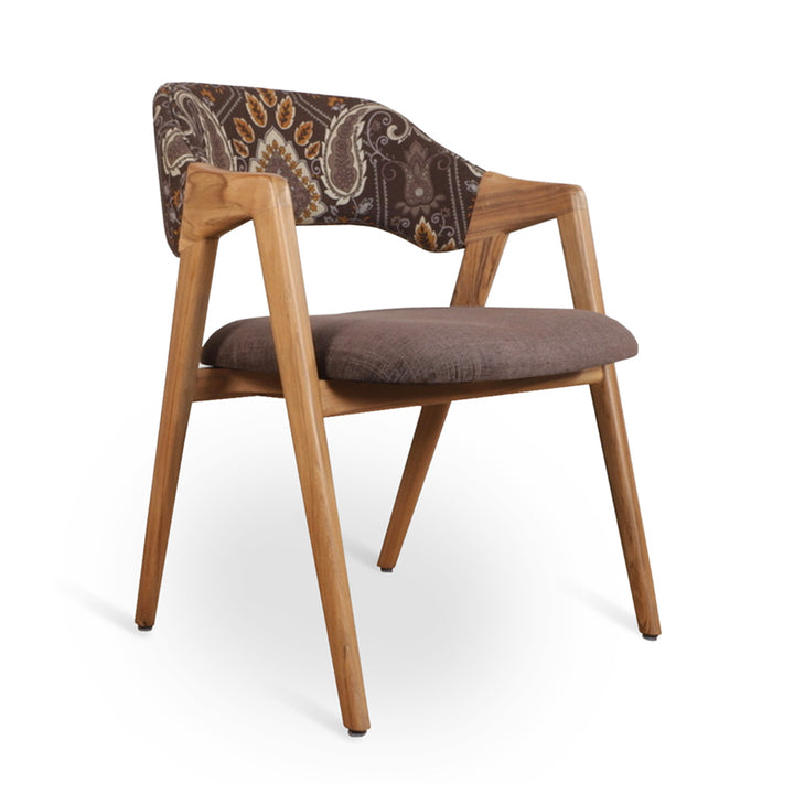 Ikkita - Solidwood Dining Chair with Brown, Printed Fabric