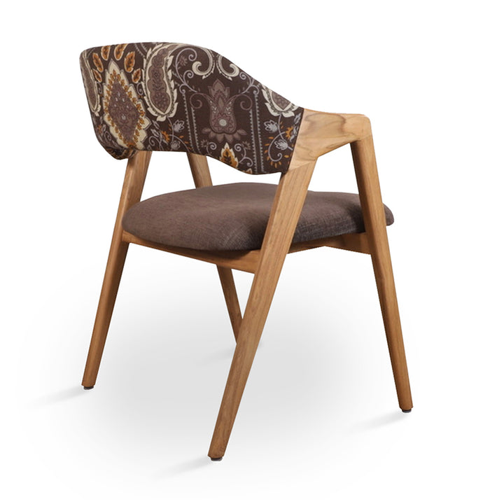 Ikkita - Solidwood Dining Chair with Brown, Printed Fabric