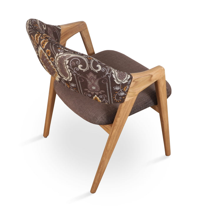 Ikkita - Solidwood Dining Chair with Brown, Printed Fabric