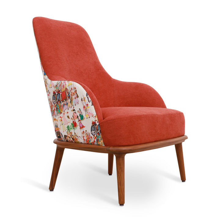 Iyi - Lounge Chair with Red, Printed Fabric
