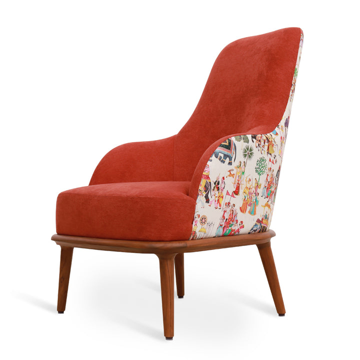 Iyi - Lounge Chair with Red, Printed Fabric