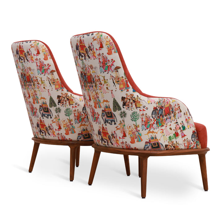 Iyi - Lounge Chair with Red, Printed Fabric
