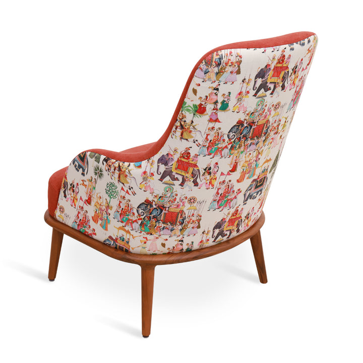 Iyi - Lounge Chair with Red, Printed Fabric