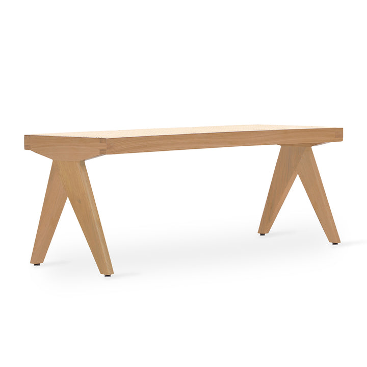 Jeanneret Solidwood Bench with White Rattan