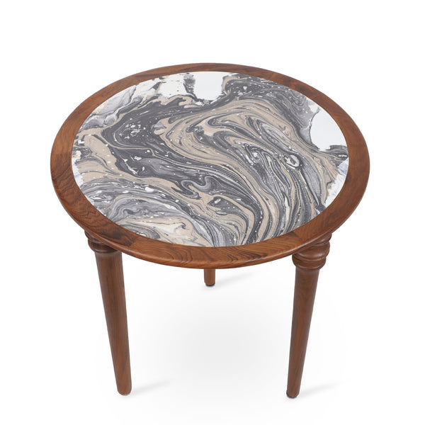 Marami - Teakwood Side Table with Artwork - Alankaram