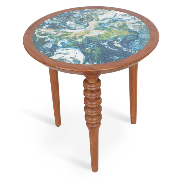 Marami - Teakwood Side Table with Artwork - Alankaram