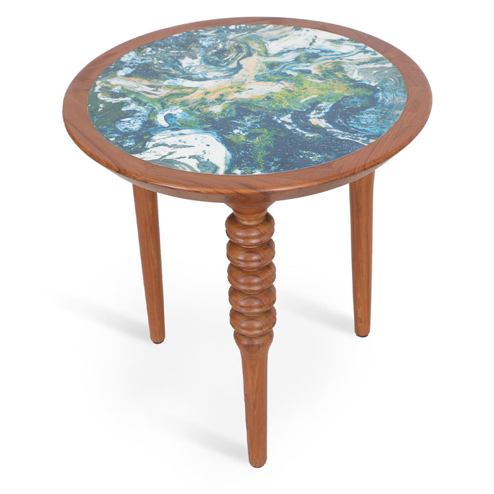 Marami - Teakwood Side Table with Artwork - Alankaram