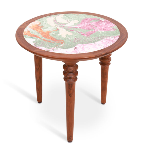 Marami - Teakwood Side Table with Artwork - Alankaram
