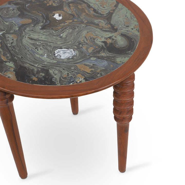 Marami - Teakwood Side Table with Artwork - Alankaram