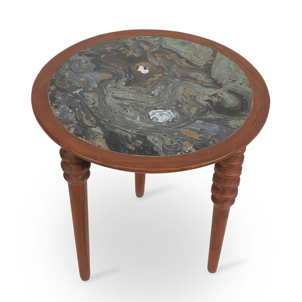Marami - Teakwood Side Table with Artwork - Alankaram