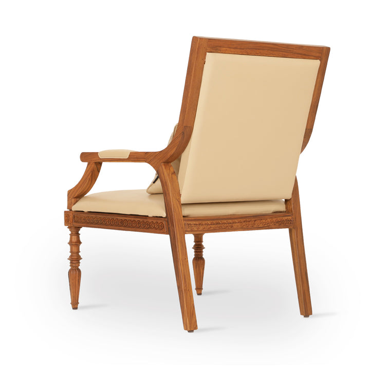Masani Teakwood Lounge Chair with Beige Leather