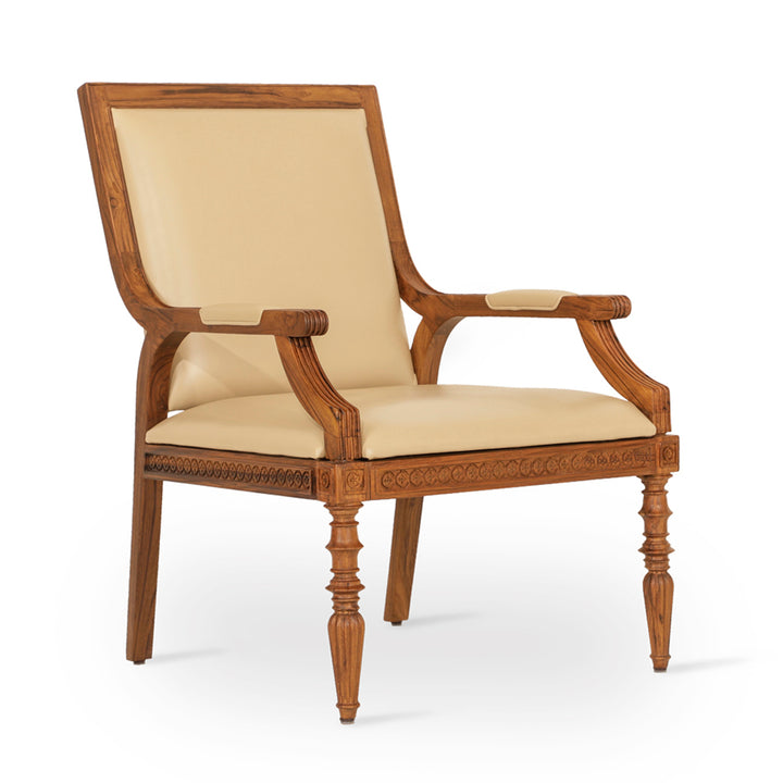 Masani Teakwood Lounge Chair with Beige Leather