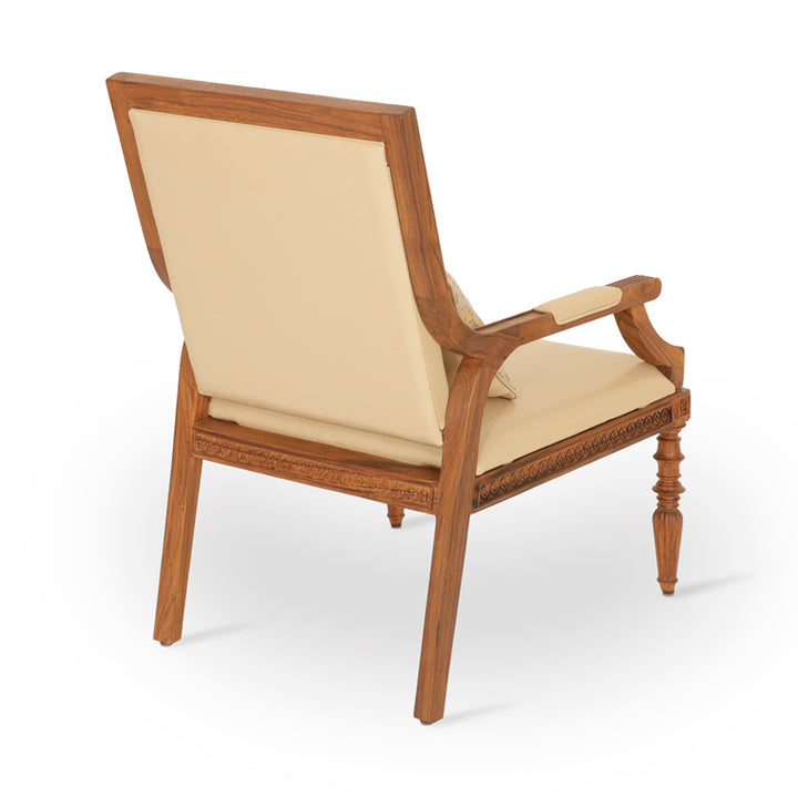 Masani Teakwood Lounge Chair with Beige Leather
