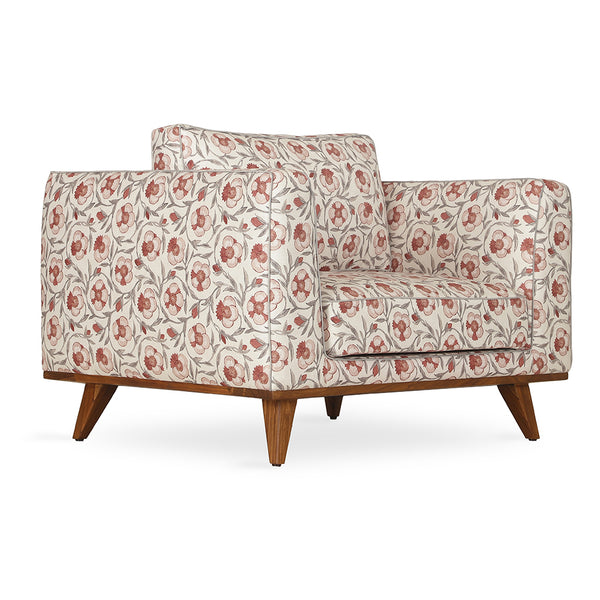 Mihla - Club Sofa With Cream Printed Fabric - Alankaram