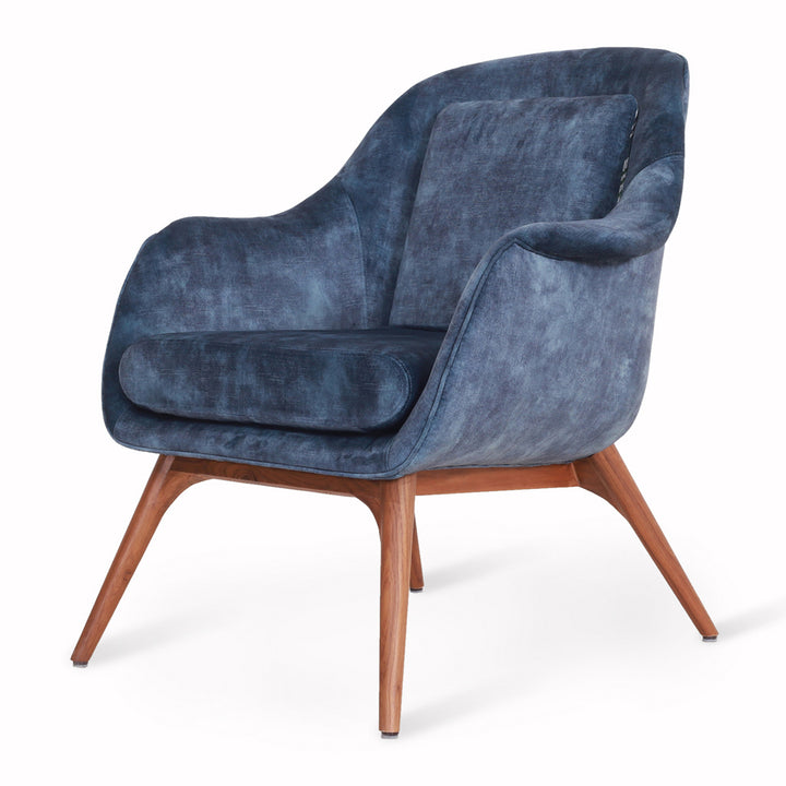 Nefis - Teakwood Lounge Chair with Blue Velvet