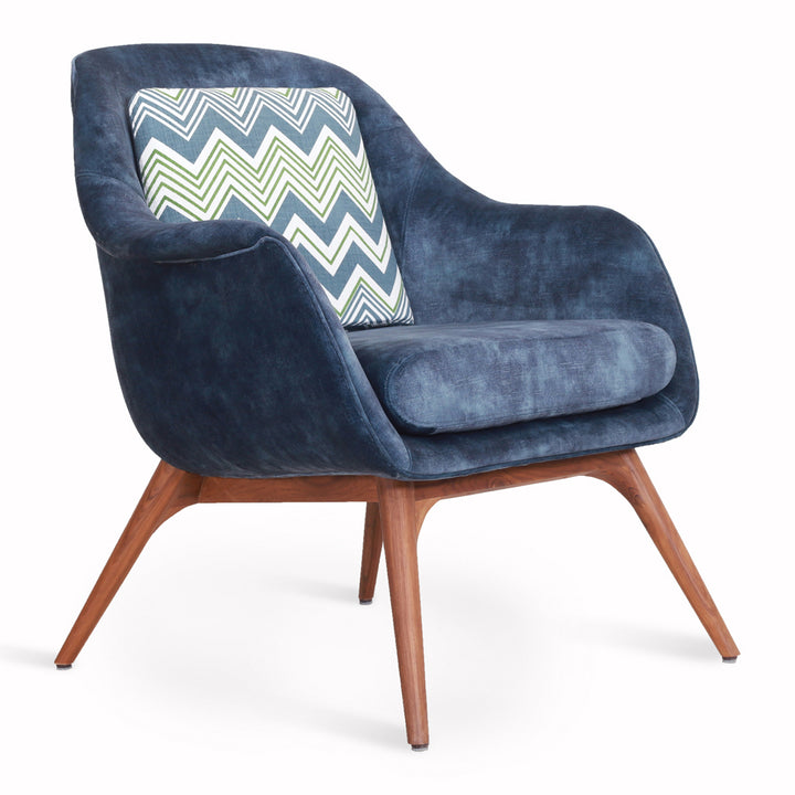 Nefis - Teakwood Lounge Chair with Blue Velvet